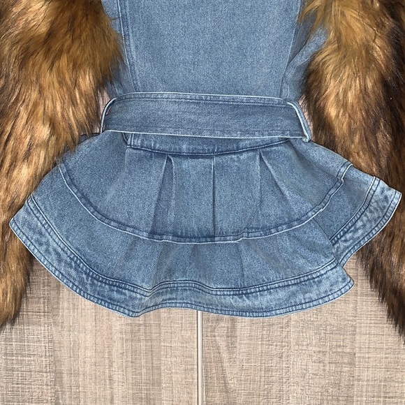 AZALEA WANG PORTUGAL DENIM FAUX FUR ARM JACKET - Picture 10 of 13